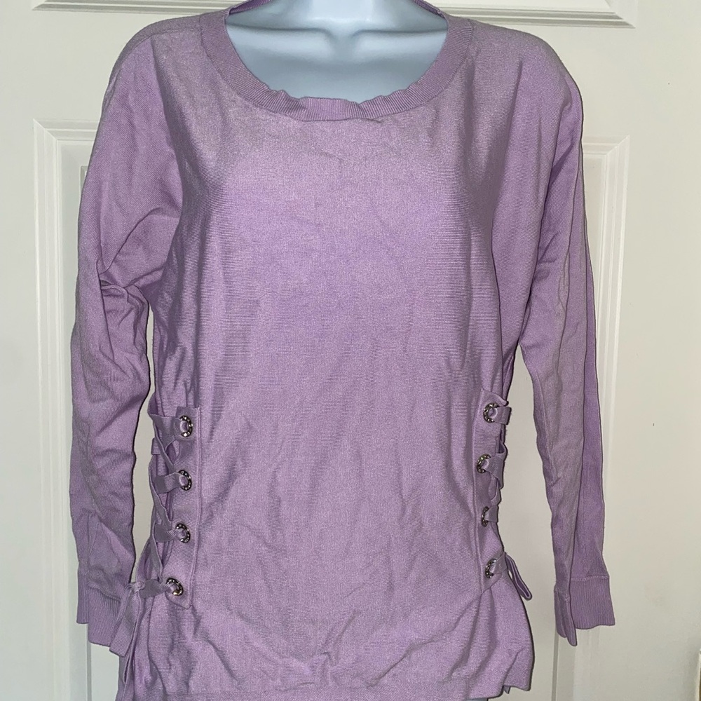 INC International Concepts Purple Long Sleeve Top with Side Corset Details